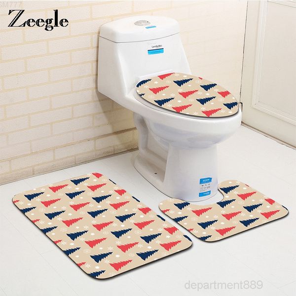 

new design christmas decor 3pcs set non-slip floor rugs absorbent lid cover toilet bath mats