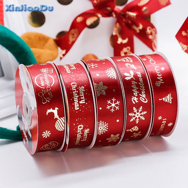 25 yard Nastro di Natale Felice Anno Nuovo Ornamenti di Natale Regalo di Natale fai da te Pupazzo di neve Albero Decorazioni pendenti per la casa Natal 201028