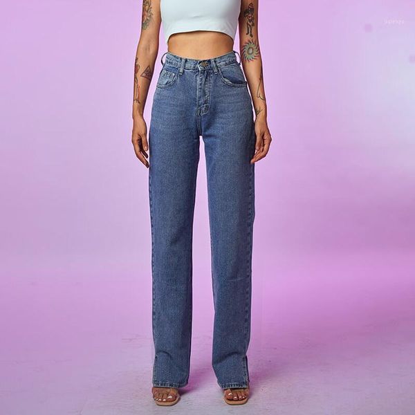 

women's jeans straight leg mom baggy high waist pants women 2021 fashion casual loose undefined trousers1, Blue