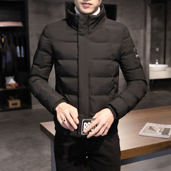 

men's 2021 winter new handsome coat korean fashion stand collar youth leisure down cotton padded jaet, Black