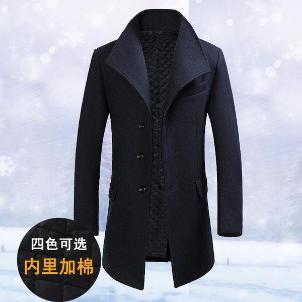

men's wool & blends thicken coat men turn neck overcoat single button jacket 2021 sa-81, Black
