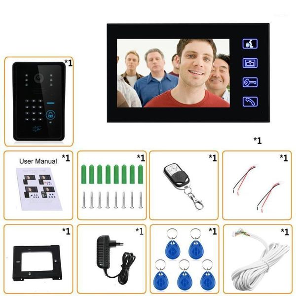 

7 inch color hd touch screen wired rfid password video door phone doorbell with ir camera 200m remote control system intercom1