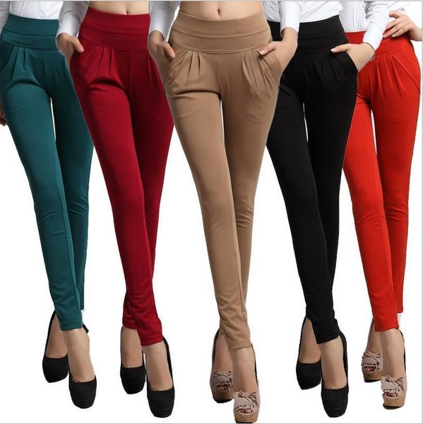 

fsdkfaa women's spring autumn trouser fashion full length pocket plus size 6xl women loose elastic casual work wear harem pants, Black;white
