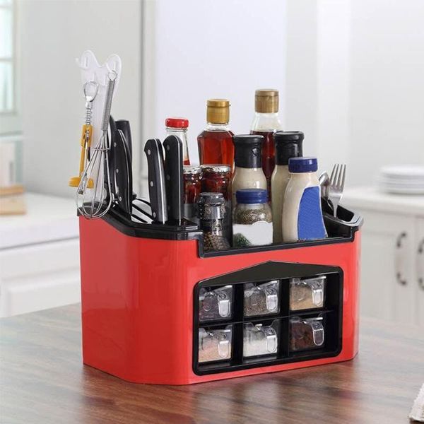 

storage bottles & jars kitchen containers seasoning box set multifunction knife holder supplies rack spice jar organizer1
