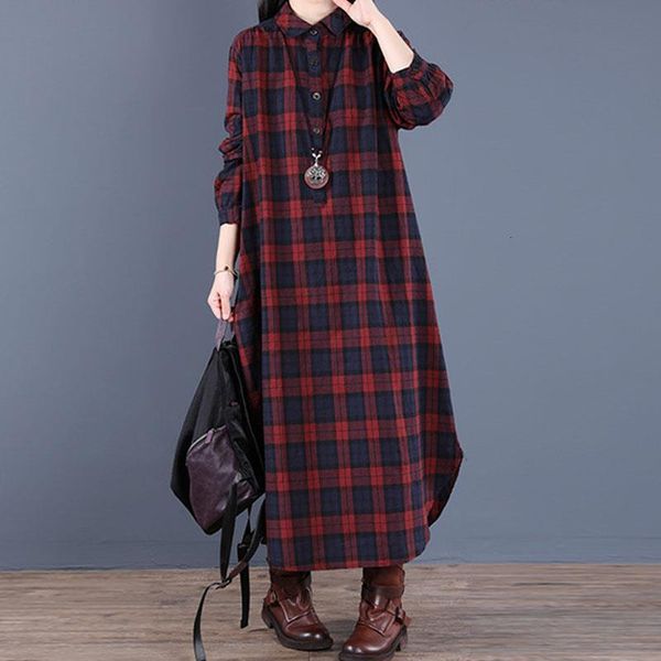 

spring retro plaid pockets turn-down collar long sleeve dresses 2021 new loose leisure single breasted women dress, Black;gray