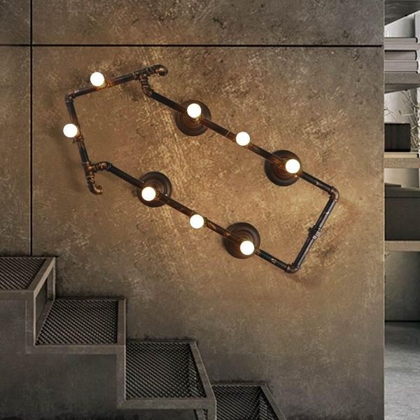 

industrial wall sconces lamp iron piple light bar coffee shop restaurant triangle indicator wall light loft deco staircase lamp