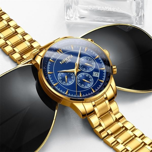 

nibosi gold mens watches brand luxury sport quartz dress clock waterproof military blue wrist watch men relogio masculino 201208, Slivery;brown
