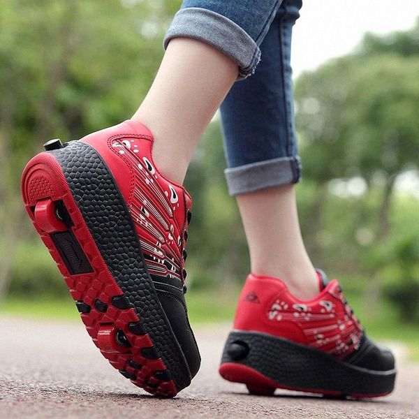 

risrich kids roller skating tennis shoes for boys girls children boy girl skate sneakers with double two wheels fashion shoes #lr98
