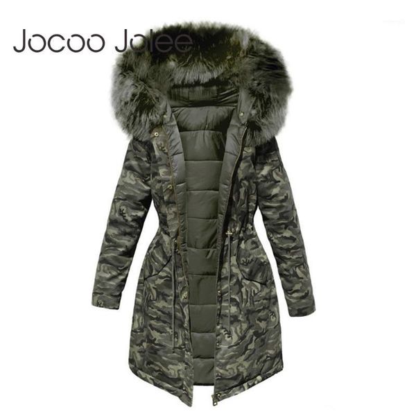 

jocoo jolee women winter jacket hooded parkas camouflage coat women loose parka fur collar cotton padded jackets new fashion1, Black