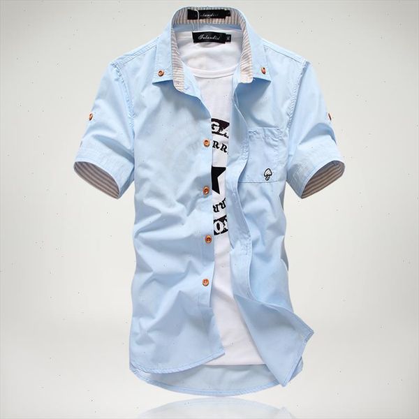 

2021 new arrived mens casual short sleeve shirts dress shirt small mushroom embroidery stripe bordered male shirt ing, White;black