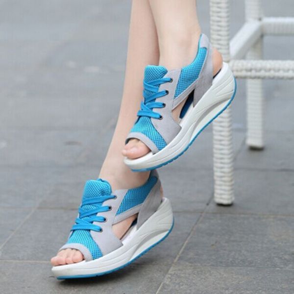 

fashion summer women sandals casual mesh breathable shoes woman ladies wedges sandals lace platform sandals y200326, Black