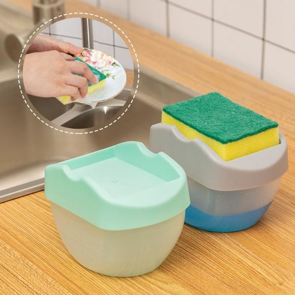 

storage bottles & jars 2 in 1 scrubbing liquid detergent dispenser press-type soap box pump organizer with sponge kitchen tool bathroom supp