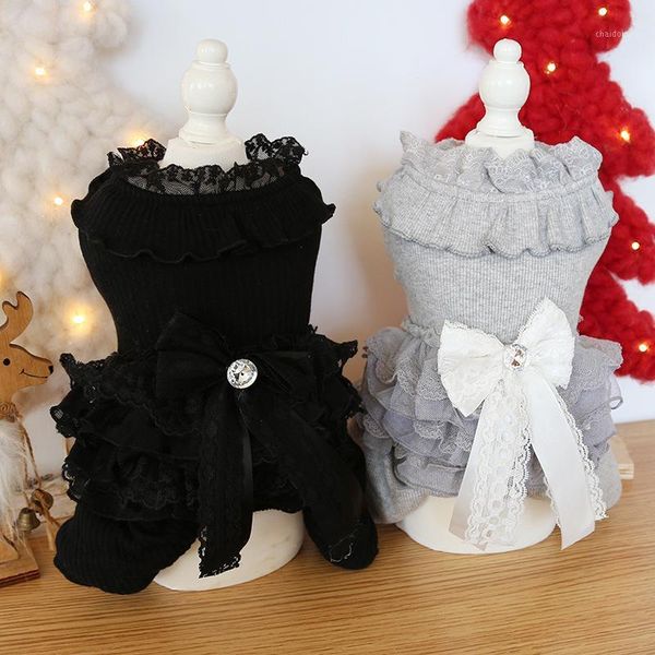 

black grey colors lace decor jumpsuits for dogs 2020 fashion style dog costume for autumn and winter lace kawaii clothes1