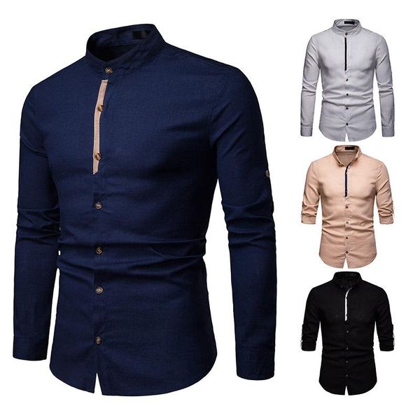 

2020 men's long sleeve cotton linen shirt commercial fashion linen men's spring new european comfortable soft button shirt, White;black