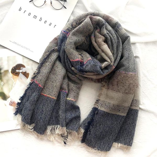 

2019 новый японский унисекс стиль зимний шарф хлопок и белье солдник цвет длинные женские шарфы шаль плед мужчин шарф wmtpif, Blue;gray