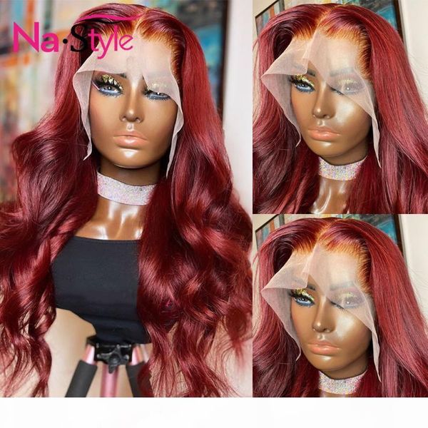 

burgundy lace wig for black women t part colored human hair wigs pre plucked with baby hair body wave wig brazilian remy 130, Black;brown