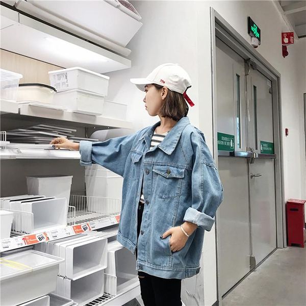 

2020 new women's denim jacket spring autumn loose fashion bf harajuku style wild shirt wild coat denim clothing collar b23, Black;brown