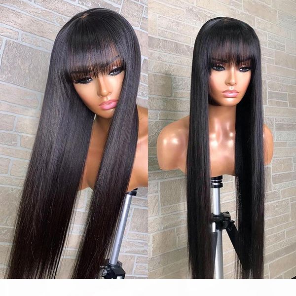

meetu straight human hair wigs with bangs 30 32inch fringe wig colored human hair wigs ginger burgundy brazilian remy wig, Black;brown