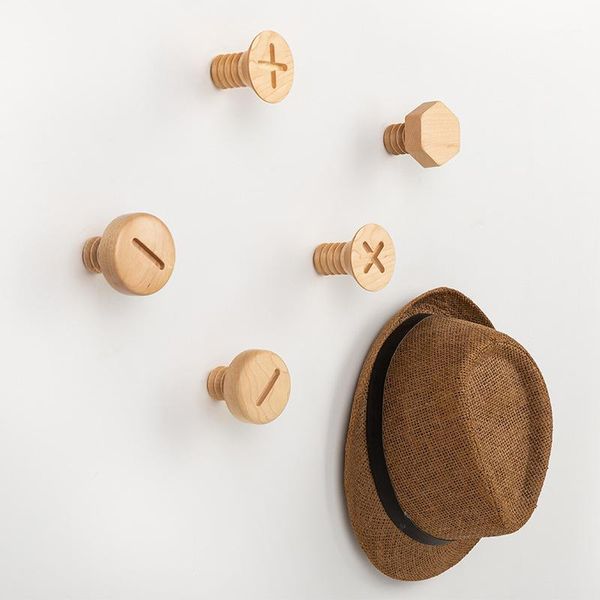 

natural wood clothes hanger wall mounted key holder coat hook hat scarf sundries rack bathroom home decor handbag storage hanger1