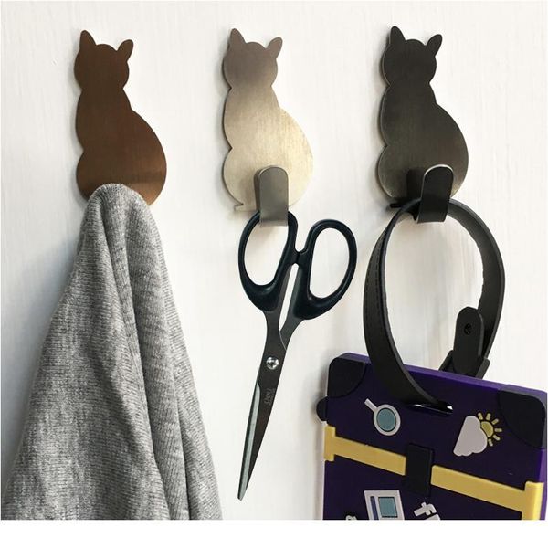 

2pcs self adhesive hooks cat pattern storage holder for bathroom kitchen hanger stick on wall hanging door clothes tow jllxns