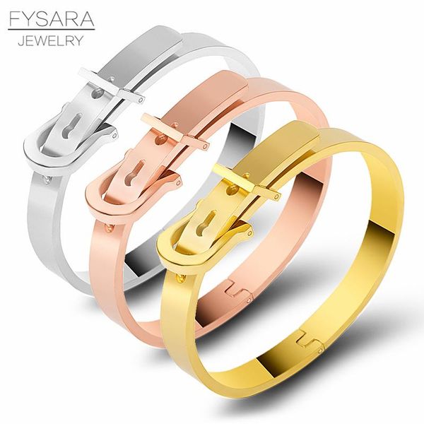 

fysara stainless steel wrist buckle belt bracelets fashion bangles for women men couple cuff lover bracelets punk jewelry 2019 jllagc, Black