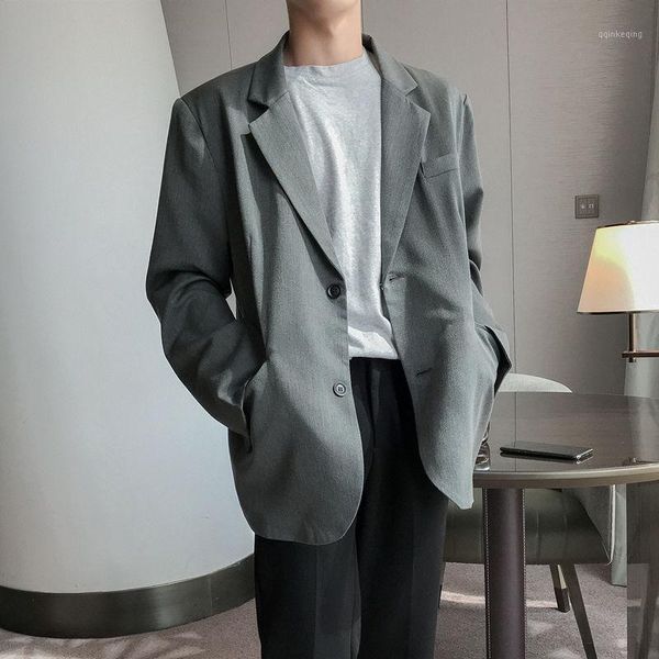 

2020 spring and autumn new youth popular men's solid color korean business casual loose single-breasted suit black/grey1, White;black