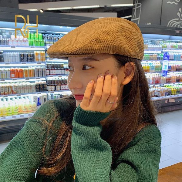 

classical soft warm corduroy cap beret women winter hat fashion solid color newsboy style visor beret hat black vintage rh, Blue;gray