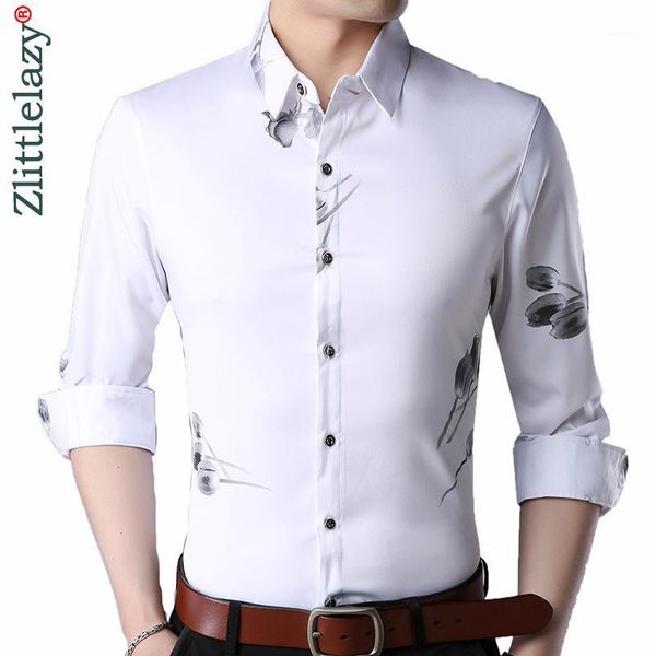 

2020 brand long sleeve men social shirt spring streetwear casual floral shirts dress mens slim regular fit clothes fashions 00801, White;black