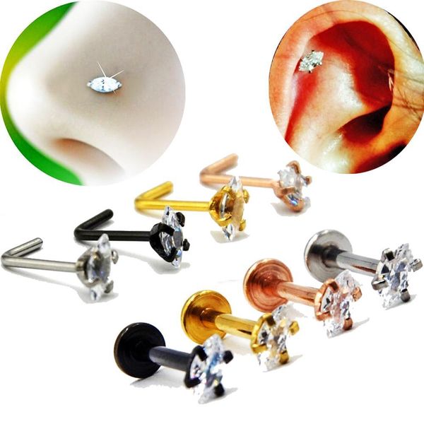 

bog-1pc prong set marquise gem straight nose screw nose stud ring labret lip ring tragus cartilage earring ear piercing jewelry q sqcmqc, Silver