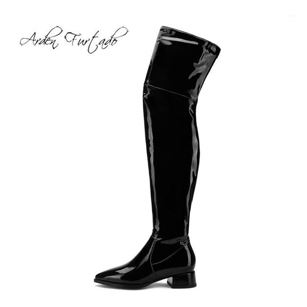 

arden furtado fashion women's shoes winter pointed toe chunky heels concise pure color elegant ladies over the knee high boots1, Black
