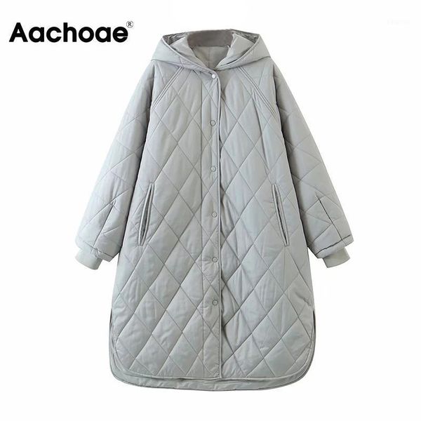 

aachoae women solid casual hooded parkas winter 2020 winter thick warm long coat single breasted long sleeve ladies outerwear1, Black
