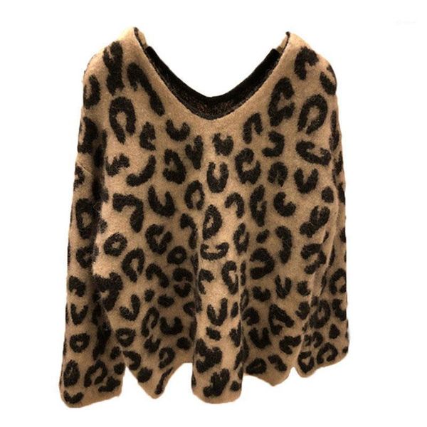 

women knit sweater 2020 retro leopard cotton knit sweater short long sleeve v-neck fashion pullover autumn winter joker1, White;black