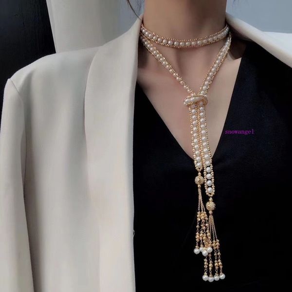 

high-end2020 new 14k gold injection + 6-7mm almost flawless pearl pendant sweater chain is handmade, Silver