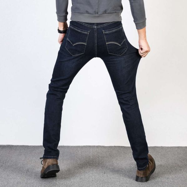 

autumn and winter new straight elastic slim fit jeans men's trousers, Blue