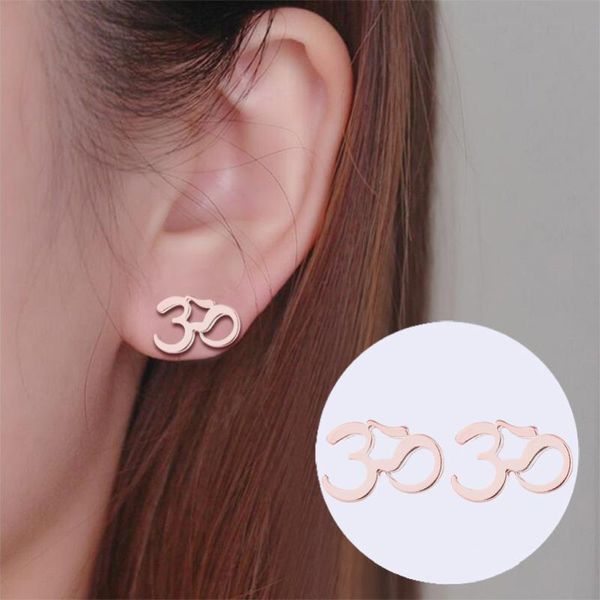 

stud yoga stainless steel earring dainty girl women jewelry om ohm sign, Golden;silver