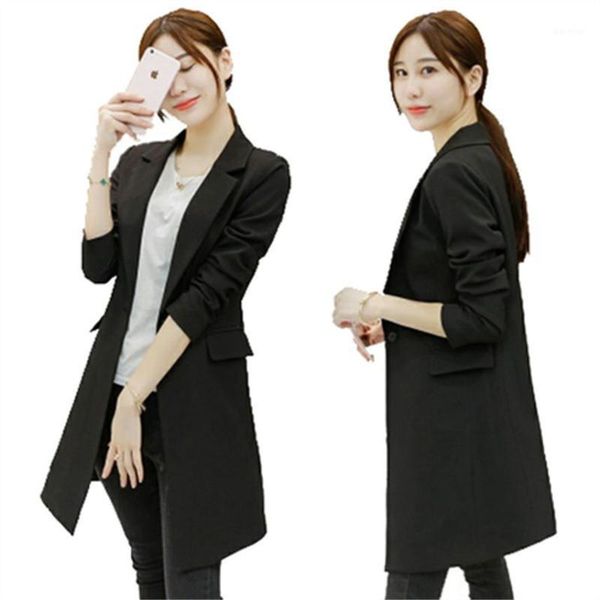 

women's spring and autumn new small suit in the long section slim slimming long-sleeved suit jacket jq5381, White;black
