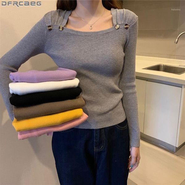 

women's sweaters knitted women long sleeve autumn winter basic knitwear square collar pull femme hiver korean jumper pullovers1, White;black