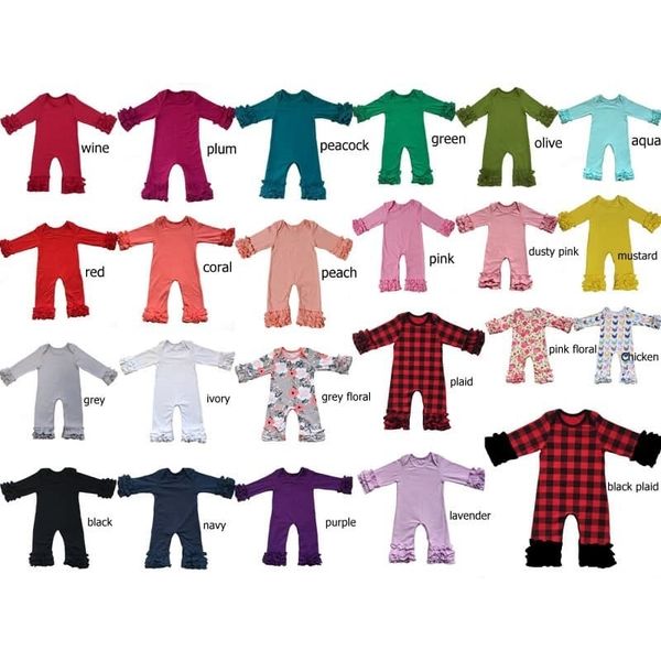 

fall winter wholesale baby icing ruffle leg romper mustard plum olive peacock boutique newborn plain color pajama gowns jumpsuit y200320, Blue