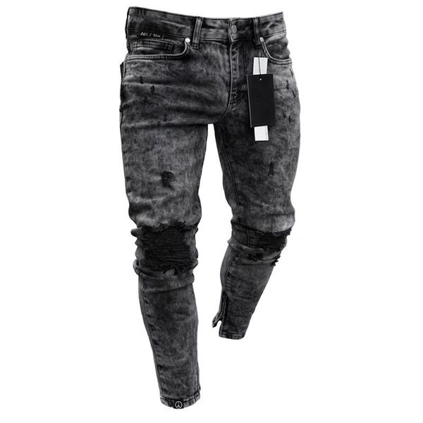 

2020 fall men's ripped jeans stretch denim pants new, Blue