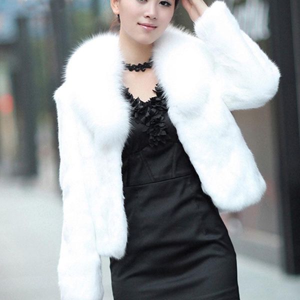

women's fur & faux women coat winter warm short style outerwear ladies collar fluffy hairy slim jacket femme overcoat black white