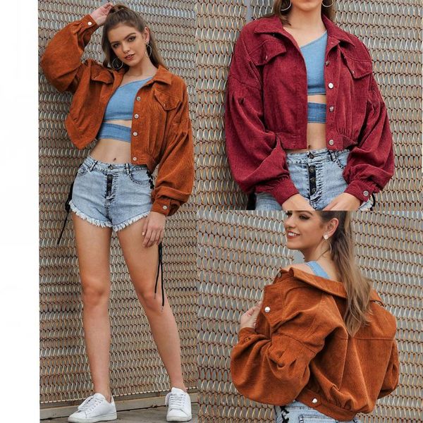 

autumn corduroy jackets women shirts loose long sleeve solid lady casual outwear female clothes flight suit jacket, Black;brown