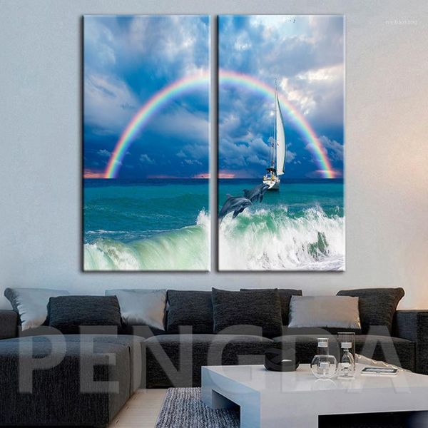 

paintings canvas pictures rainbow seas wave home decor boat scenery wall art printed modular poster frame artwork living room1