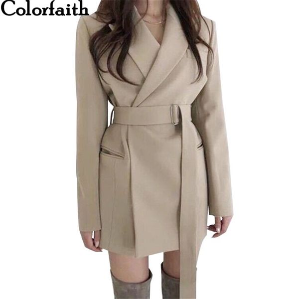 

colorfaith new 2019 autumn winter women's blazers sashes jackets notched outerwear england style solid cardigan lj200815, White;black