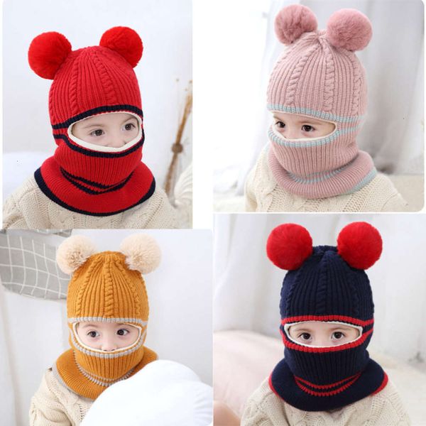 

and children's integrated autumn winter windproof boys' girls' ear protection hat, Red;brown