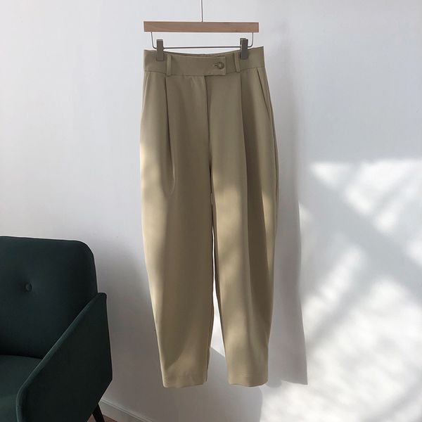 

2021 new spring casual pure color high waist straight chic women ankle length pants female trousers 8cr6, Black;white