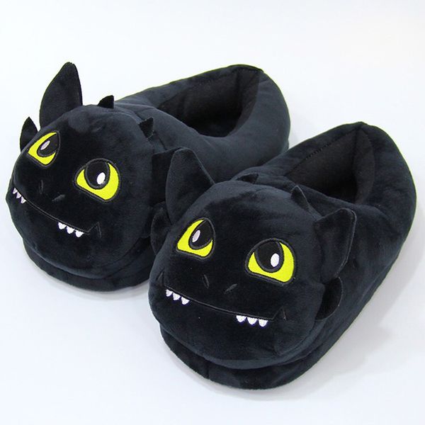 

anime cartoon toothless plush slipper night light fury stuffed slides winter indoor warm cosplay shoes man woman y1124, Black