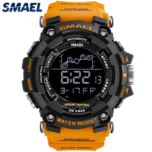 

smael new fashion men orange multifunction waterproof big dial led digital watch men casual sport mens watches relogio masculino 201125, Slivery;brown