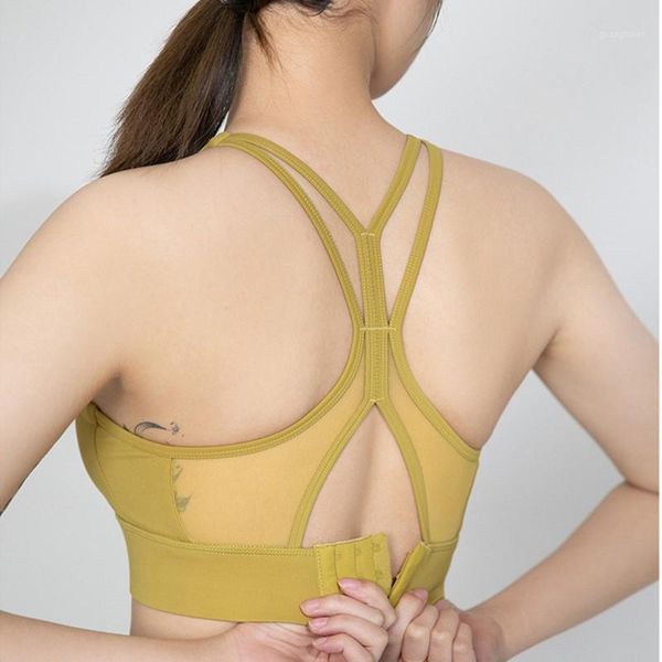 

gym clothing shockproof back mesh yoga bra for women fitness breathable sport adjustable one-piece running sportswear1, White;black