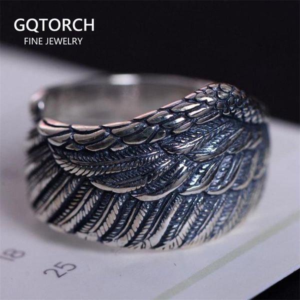 

genuine 925 sterling silver biker rings for men and women vintage thai silver feather rings resizable punk jewelry 201218