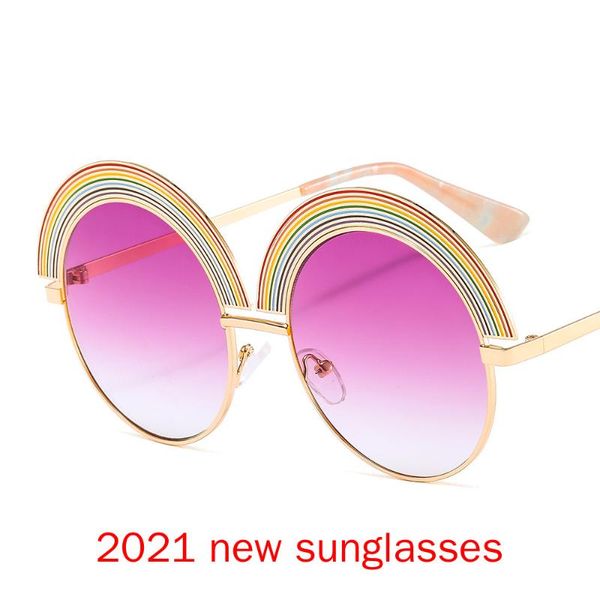 

2021 New Fashion Round Rainbow Shaped Sunglasses Women Brand Gradient Pink Lens Sun Glasses Ladies Large Frame Eyewears NX, White;black